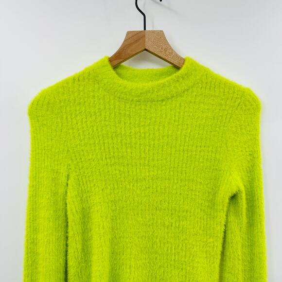by‎ Anthropologie Mock Neck Fuzzy Sweater in Brat Green Neon Lime Size XS - Picture 5 of 11